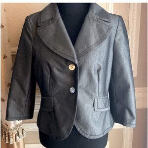 🩶 Stylish NYGARD Collection Women’s Jacket Size 2P Bluish Grey Tailored Fit EUC